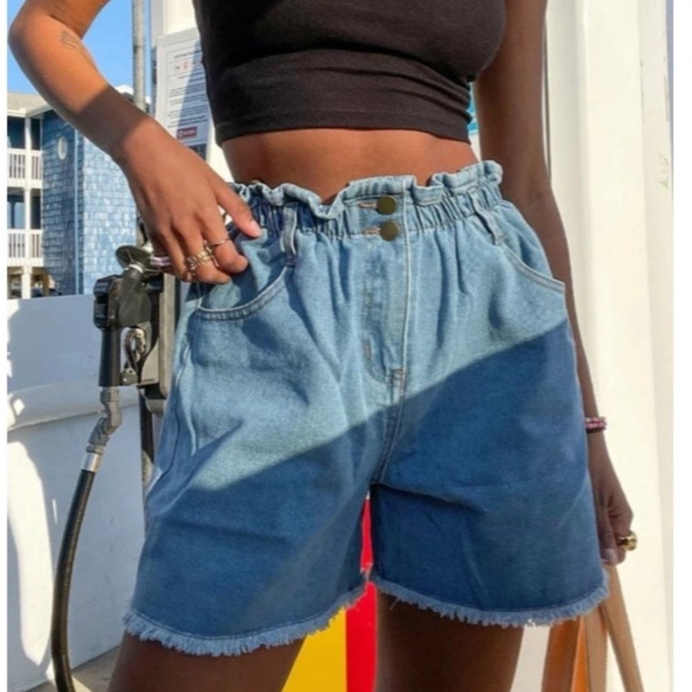 Princess Polly Open Road Denim Paper Bag Short in Pale Blue (OS)